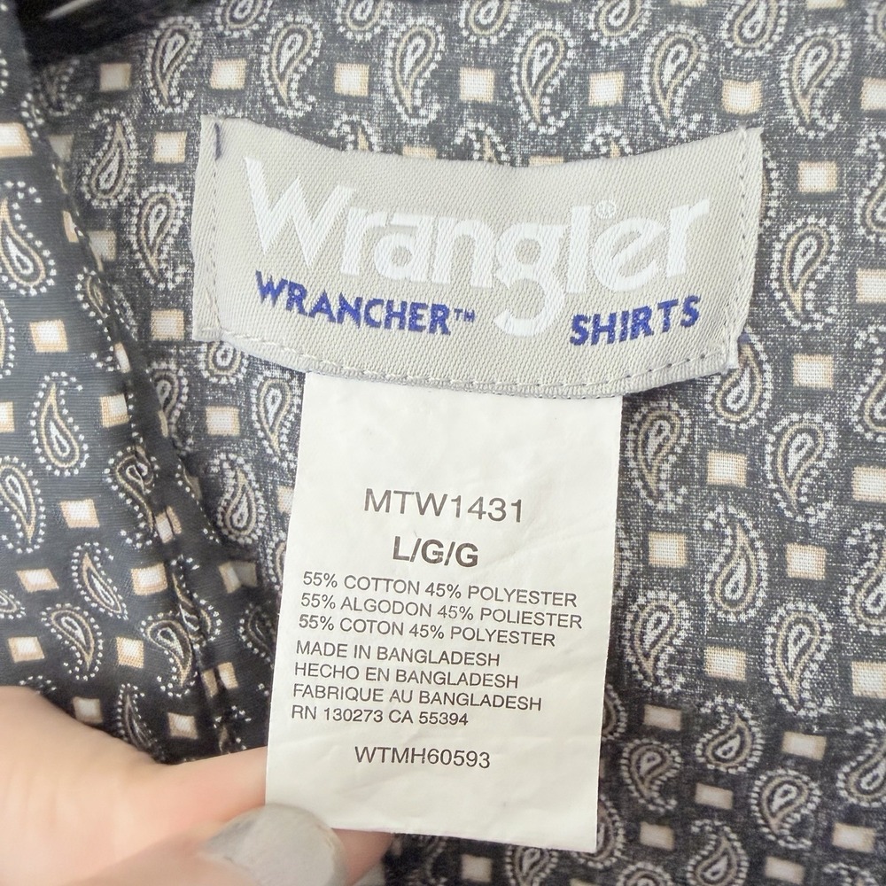 Wrangler Wrancher Pearl Snap Shirt L Paisley Print Cowboy Western Button Up - Picture 3 of 7